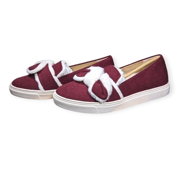 G.I.L.I. Slip-On Flats Maritza Faux Fur & Felt with a Bow - Burgundy NIB NWT - Picture 4 of 7